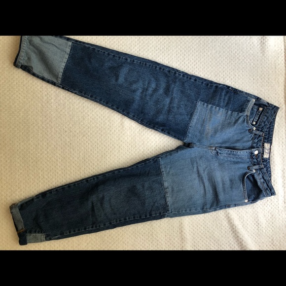 free people denim patch high waisted mom jeans